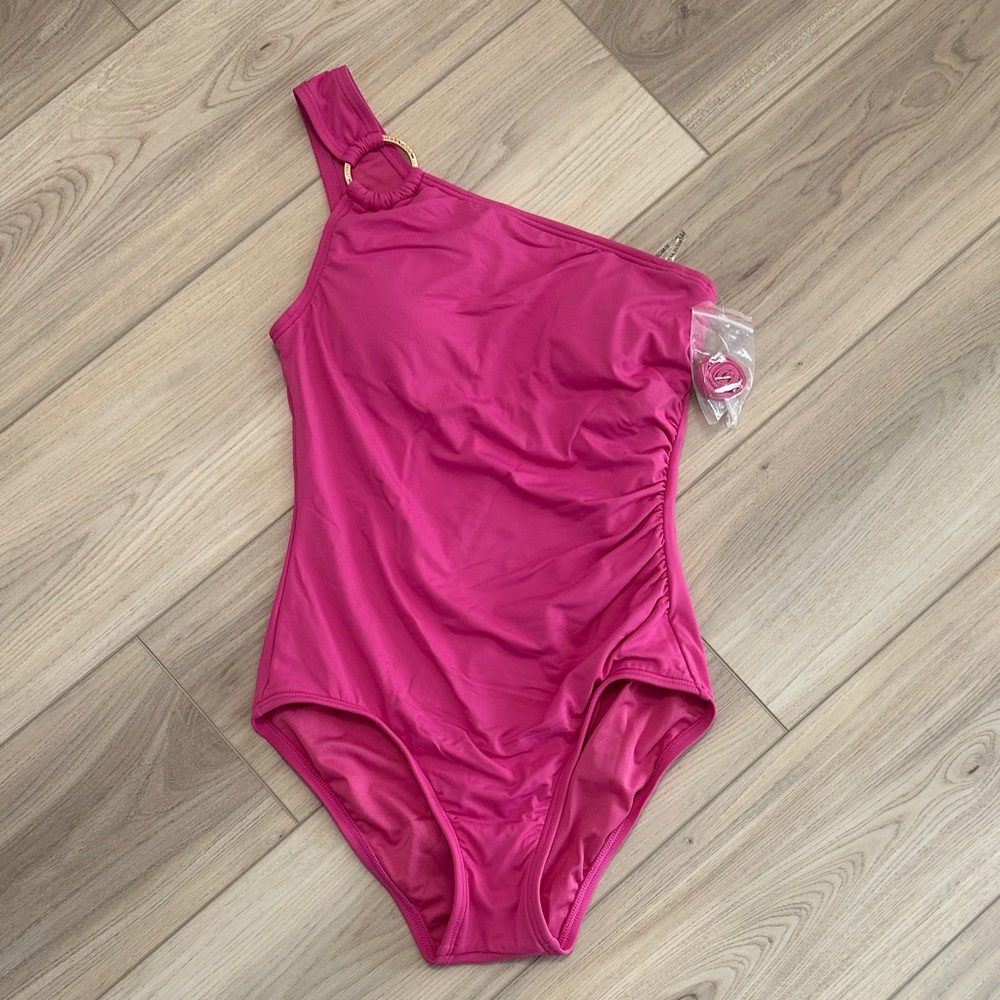 Michael Kors Hot Pink One-Shoulder One-Piece Swimsuit